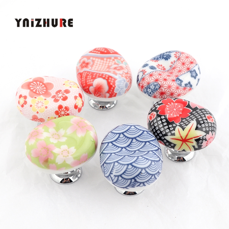 Rural style Printing Hand painted Knobs Ceramic Handle Small Sushi Restaurant Cabinet Drawer Handle Creative Cabinet Handles|Cabinet Pulls|   - AliExpress