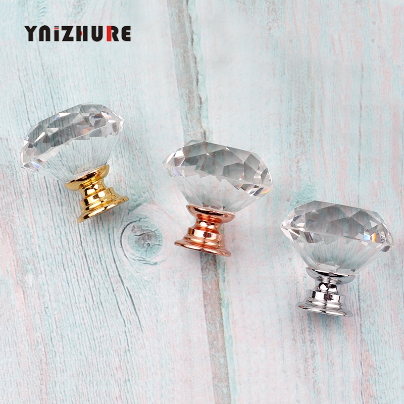 YNIZHURE Brand 30mm Diamond Crystal Glass Knobs Cupboard Pulls Drawer Knobs Kitchen Cabinet Handles Furniture Handle Hardware|Cabinet Pulls|   - AliExpress