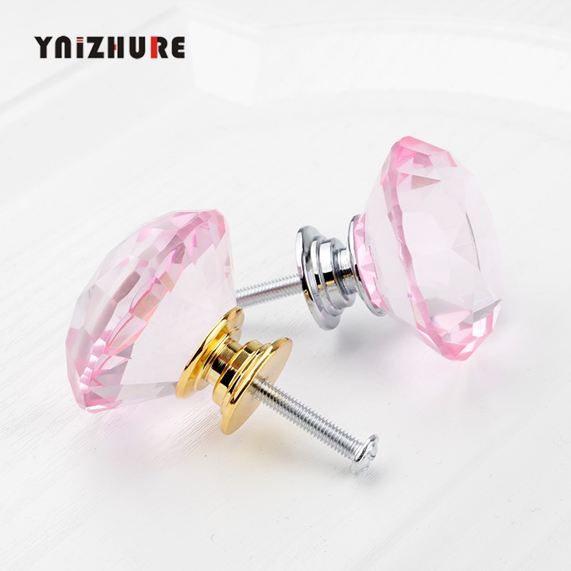 2019 New 40mm Diamond Shape Pink Crystal Glass Knobs Cupboard Pulls Drawer Handle Kitchen Cabinet Jewelry Wardrobe 1PCS|Cabinet Pulls|   - AliExpress