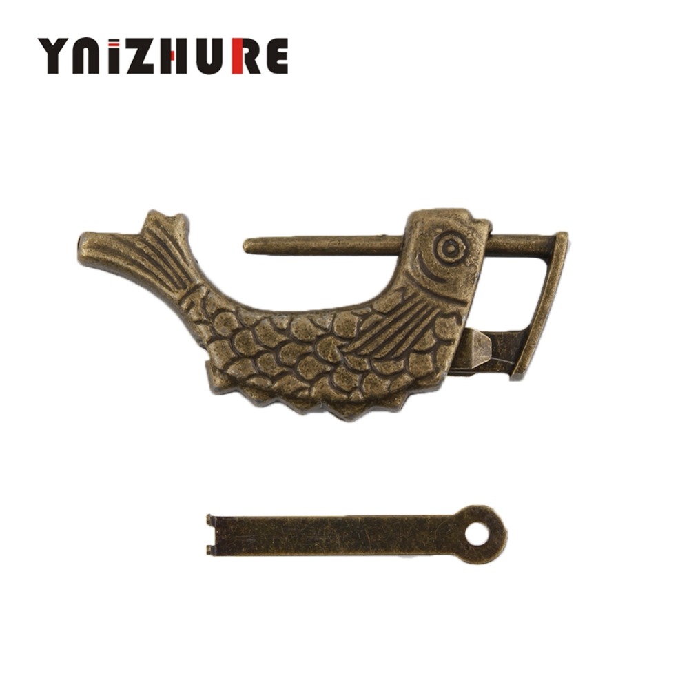 YNIZHURE 5PCS Vintage Chinese Padlock Antique Old Style Retro Brass Jewelry Box Fish Pattern Lock Key for Home Decor Ornaments|Locks|   - AliExpress