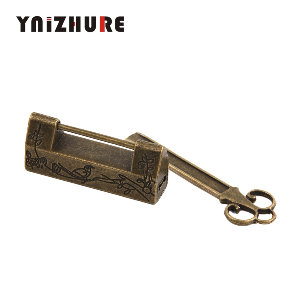 YNIZHURE 5PCS Zinc Alloy Vintage Antique Bronzy Chinese Old Style Bird Flower Leaf Carved Padlock Key Lock|Locks|   - AliExpress