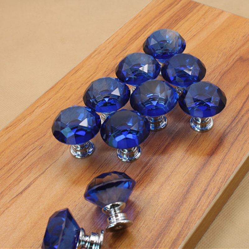 10PCS/Set Blue Diamond Wardrobe Cabinet Cupboard Wardrobe Drawer Door Handles Crystal Glass 30mm Pulls Knobs Kitchen Accessories|door handle crystal|handle crystalpull knob - AliExpress