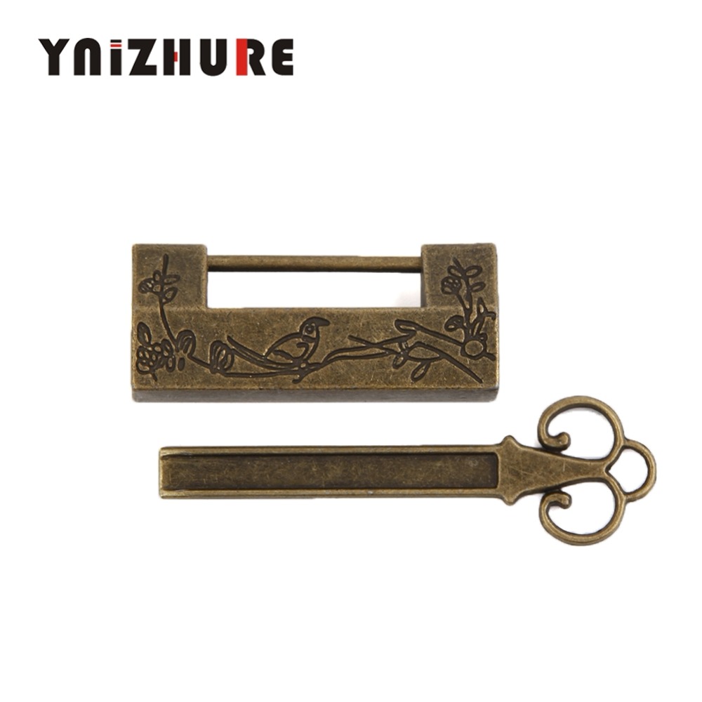 YNIZHURE 5PCS Zinc Alloy Vintage Antique Bronzy Chinese Old Style Bird Flower Leaf Carved Padlock Key Lock|Locks|   - AliExpress