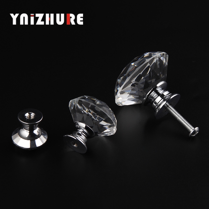 YNIZHURE Brand Design 1pcs 30mm Clear Diamond Shape Crystal Glass Pull Handle Cupboard Cabinet Drawer Door Furniture Knob|Cabinet Pulls|   - AliExpress