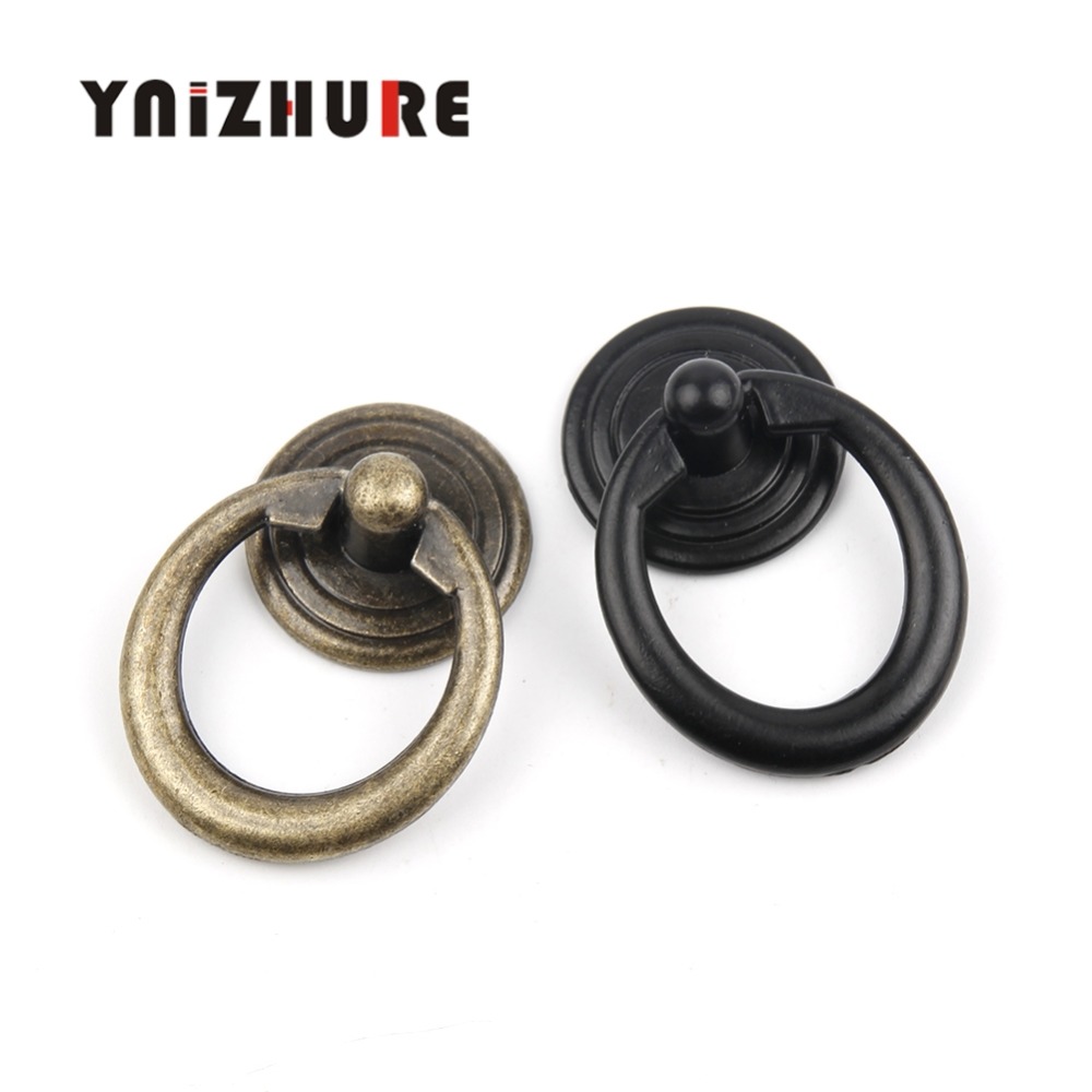 YNIZHURE 10PCS 47*31mm Black&Bronze Vintage Round Ring Furniture Door Pull Handle Zinc Alloy Cabinet Dresser Drawer Knobs Handle|Cabinet Pulls|   - AliExpress