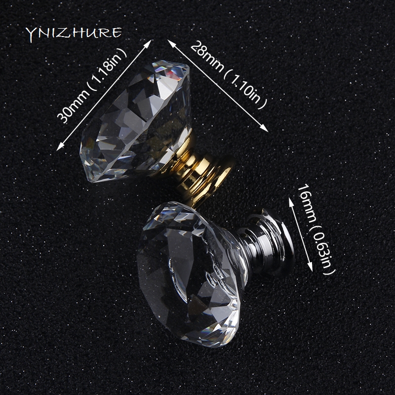 YNIZHURE 10pcs/lot 30mm Clear Diamond Shape Crystal Glass Pull Silver/Golden Handle Cupboard Cabinet Drawer Door Furniture Knob|furniture knobs|golden handlefurniture drawer knobs - AliExpress