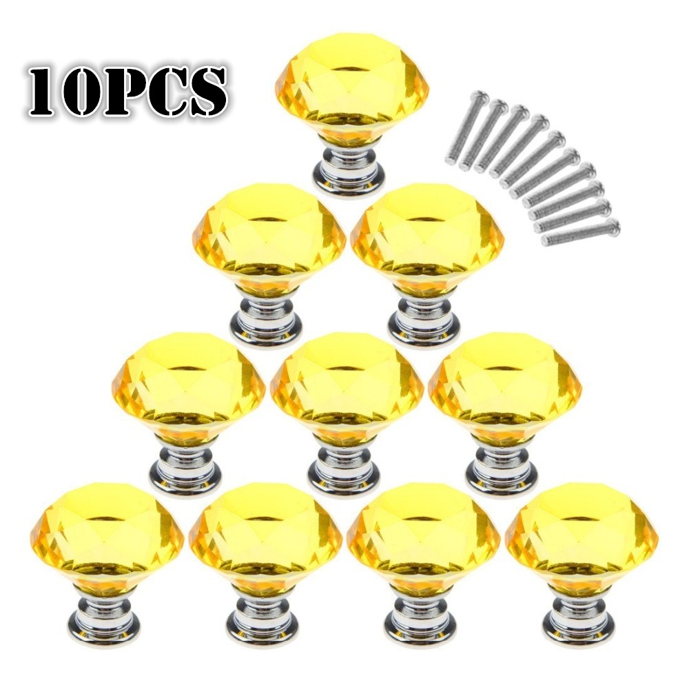 10PCS/Set Yellow Metal Crystal Door Handles Glass Diamond Pulls Knobs Wardrobe Kitchen Cabinet Cupboard Drawer Furniture Knob|knob wardrobe|pull knobfurniture knobs - AliExpress