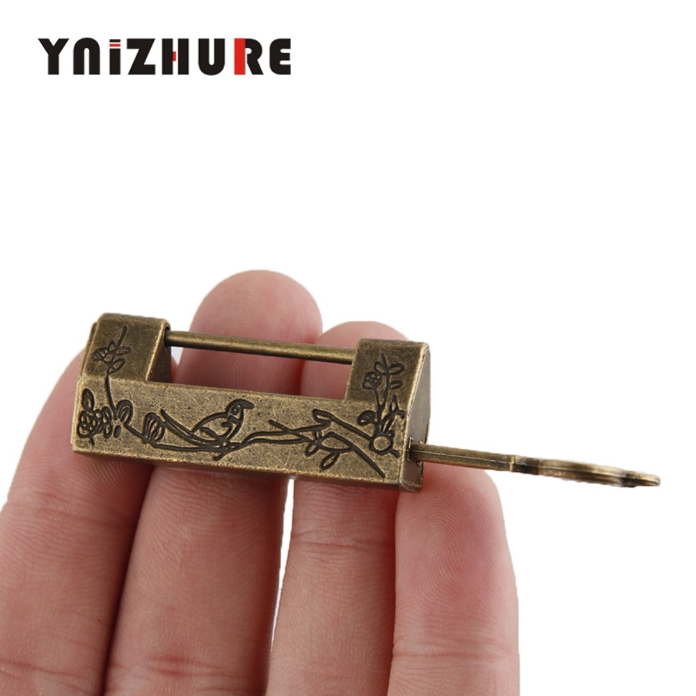 YNIZHURE 5PCS Zinc Alloy Vintage Antique Bronzy Chinese Old Style Bird Flower Leaf Carved Padlock Key Lock|Locks|   - AliExpress