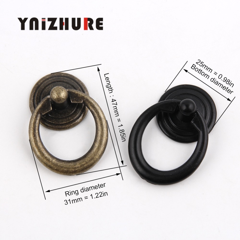 YNIZHURE 10PCS 47*31mm Black&Bronze Vintage Round Ring Furniture Door Pull Handle Zinc Alloy Cabinet Dresser Drawer Knobs Handle|Cabinet Pulls|   - AliExpress