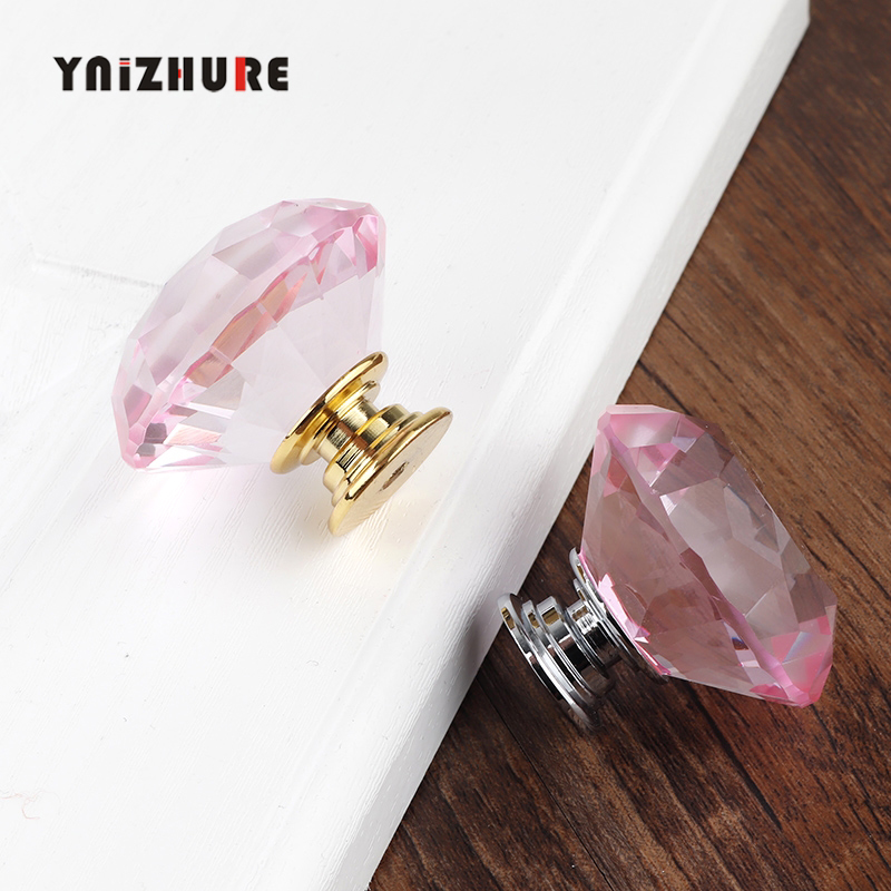 2019 New 40mm Diamond Shape Pink Crystal Glass Knobs Cupboard Pulls Drawer Handle Kitchen Cabinet Jewelry Wardrobe 1PCS|Cabinet Pulls|   - AliExpress