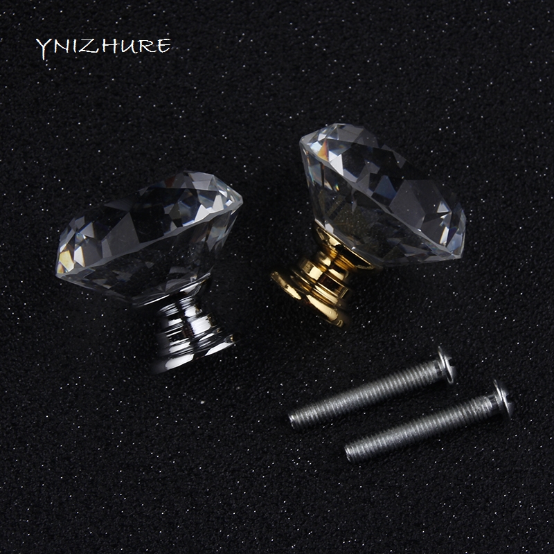 YNIZHURE 10pcs/lot 30mm Clear Diamond Shape Crystal Glass Pull Silver/Golden Handle Cupboard Cabinet Drawer Door Furniture Knob|furniture knobs|golden handlefurniture drawer knobs - AliExpress