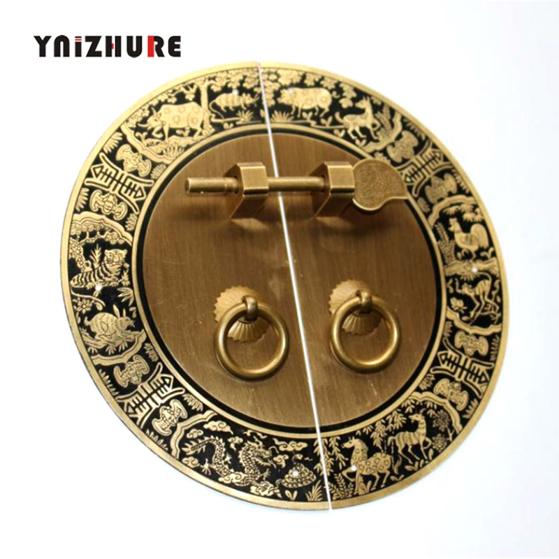 140mm 180mm 240mm Wardrobe Door Handle Chinese Copper Antique Round Handle Retro Zodiac Signs Engraved Design Screw Mount|Cabinet Pulls|   - AliExpress