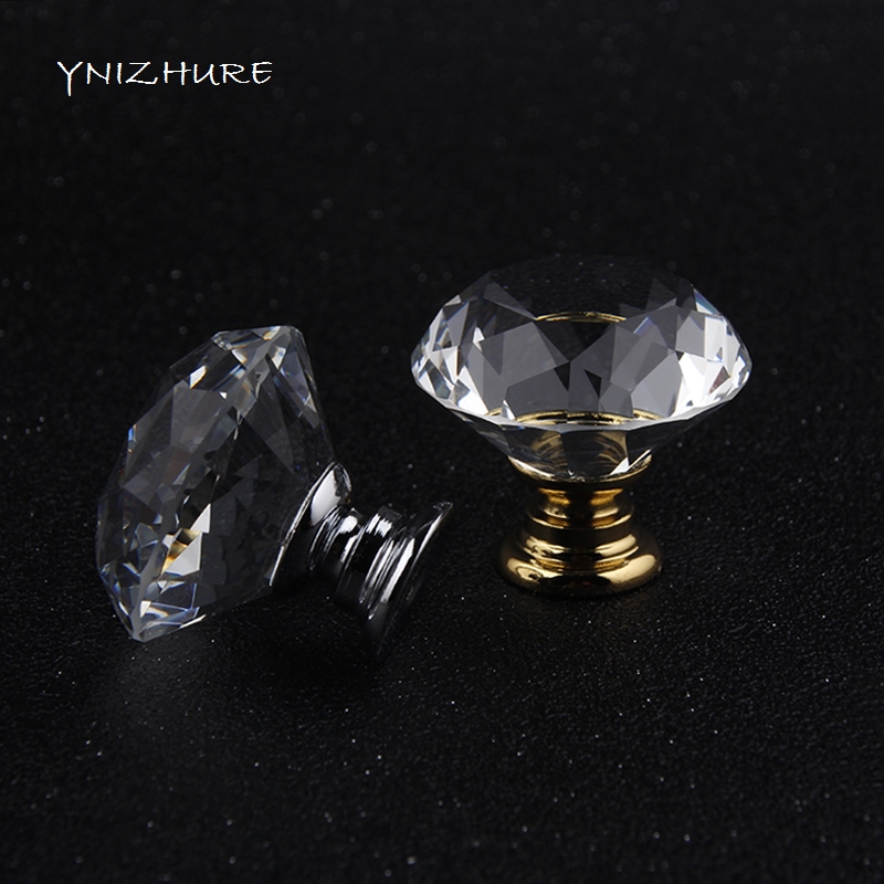 YNIZHURE 10pcs/lot 30mm Clear Diamond Shape Crystal Glass Pull Silver/Golden Handle Cupboard Cabinet Drawer Door Furniture Knob|furniture knobs|golden handlefurniture drawer knobs - AliExpress