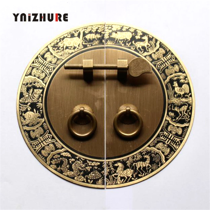 140mm 180mm 240mm Wardrobe Door Handle Chinese Copper Antique Round Handle Retro Zodiac Signs Engraved Design Screw Mount|Cabinet Pulls|   - AliExpress