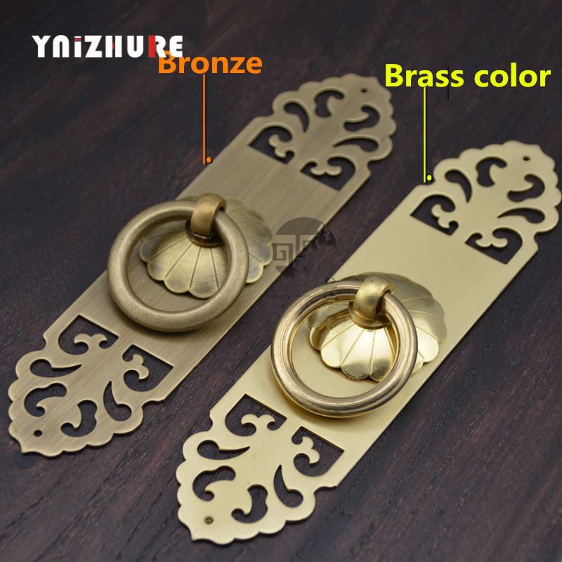 2PCS 13cm/15cm/18cm/22cm Chinese Antique Pure Copper Handle Bookcase Door Cabinet Knobs Striped Furniture Hollow Fower Handle|Cabinet Pulls|   - AliExpress