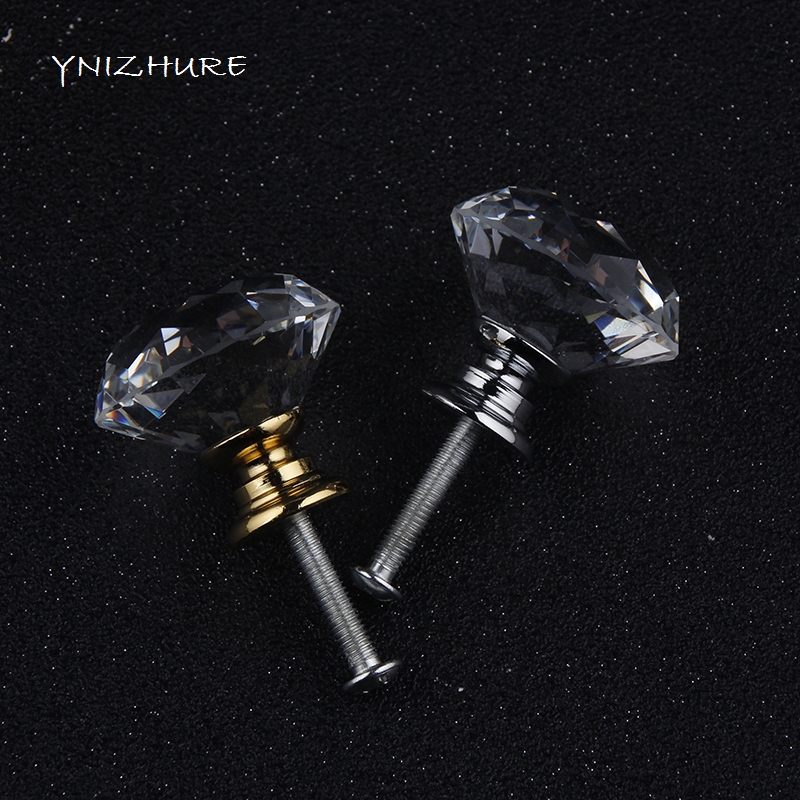 YNIZHURE 10pcs/lot 30mm Clear Diamond Shape Crystal Glass Pull Silver/Golden Handle Cupboard Cabinet Drawer Door Furniture Knob|furniture knobs|golden handlefurniture drawer knobs - AliExpress