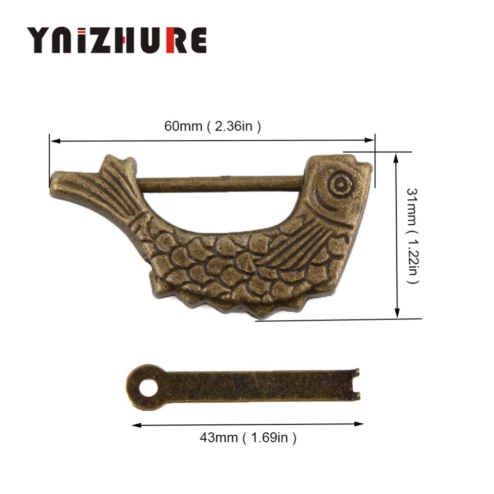 YNIZHURE 5PCS Vintage Chinese Padlock Antique Old Style Retro Brass Jewelry Box Fish Pattern Lock Key for Home Decor Ornaments|Locks|   - AliExpress