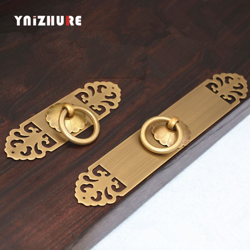 2PCS 13cm/15cm/18cm/22cm Chinese Antique Pure Copper Handle Bookcase Door Cabinet Knobs Striped Furniture Hollow Fower Handle|Cabinet Pulls|   - AliExpress