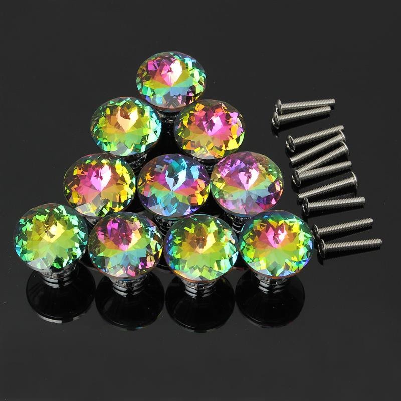 10Pcs Hot Selling  Multicolor Crystal Glass Clear Cabinet Knob Drawer Pull Handle Kitchen Door Wardrobe Hardware|cabinet knobs|handle kitchendoor wardrobe - AliExpress