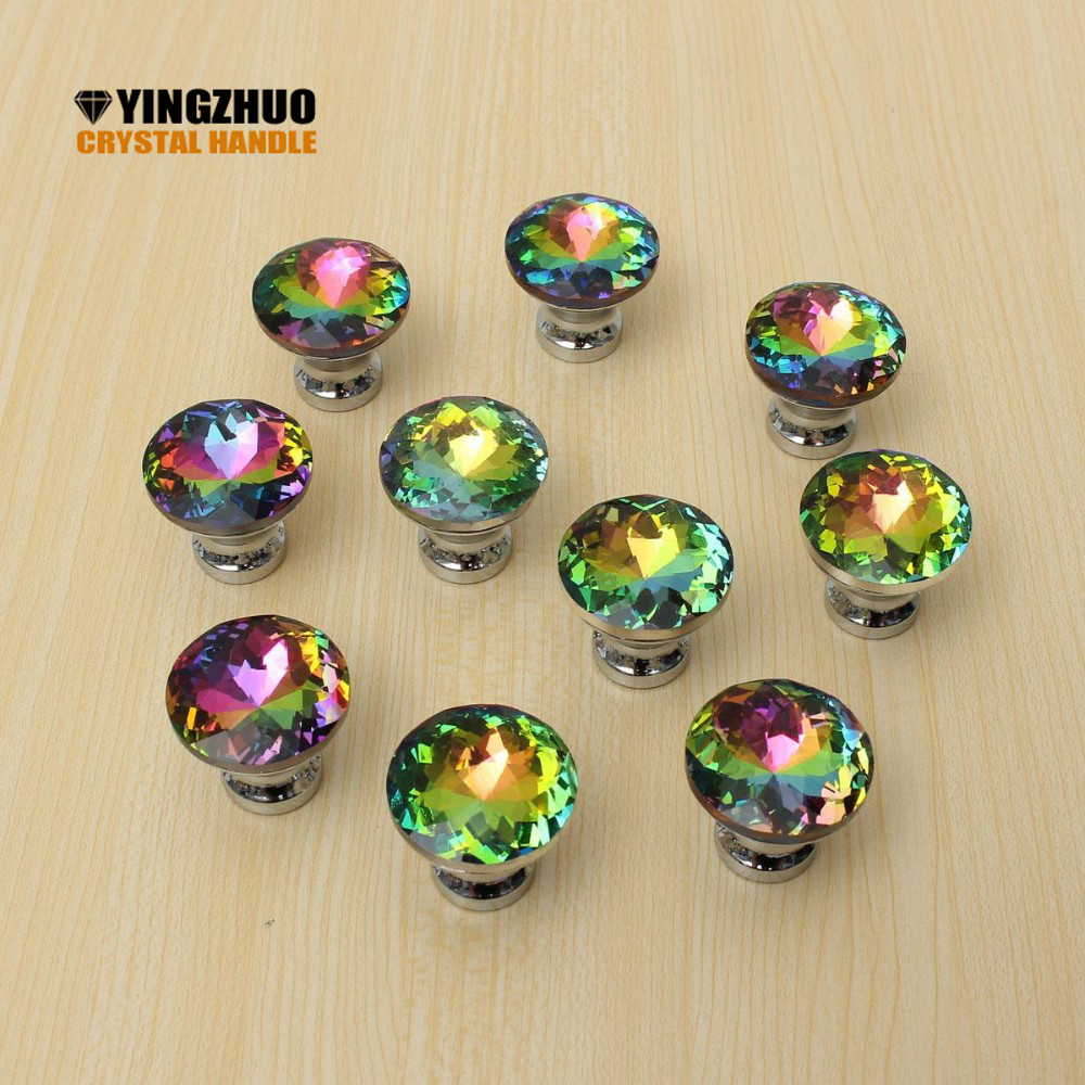 10Pcs Hot Selling  Multicolor Crystal Glass Clear Cabinet Knob Drawer Pull Handle Kitchen Door Wardrobe Hardware|cabinet knobs|handle kitchendoor wardrobe - AliExpress