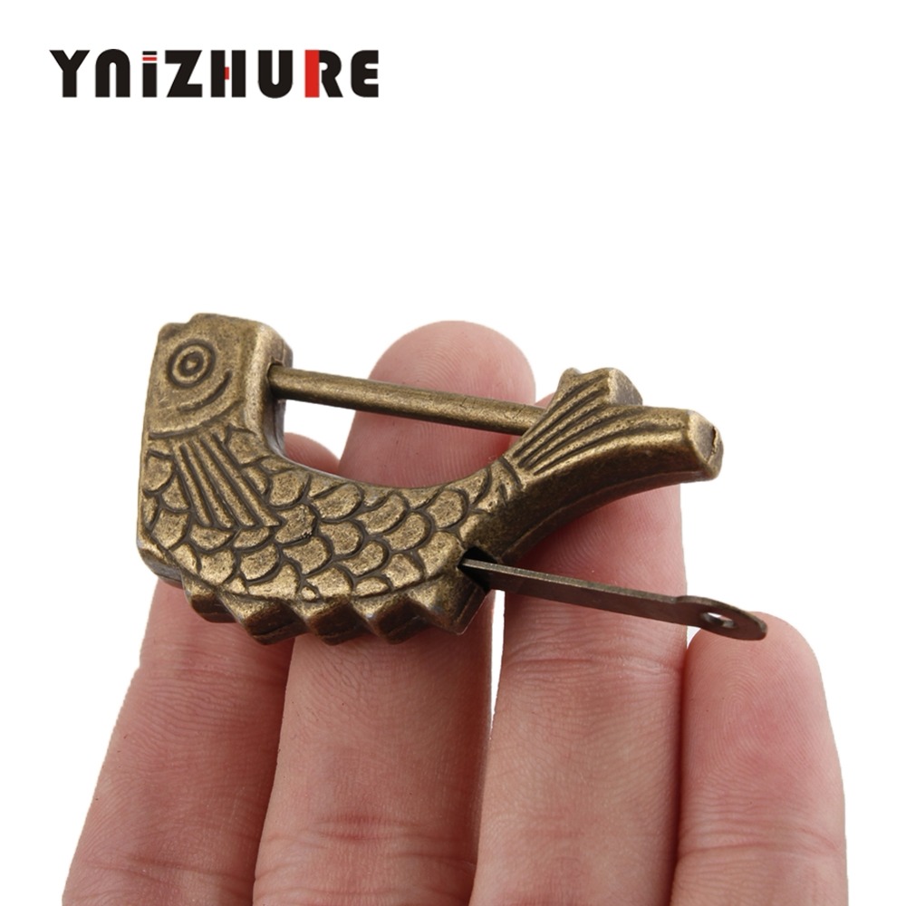 YNIZHURE 5PCS Vintage Chinese Padlock Antique Old Style Retro Brass Jewelry Box Fish Pattern Lock Key for Home Decor Ornaments|Locks|   - AliExpress