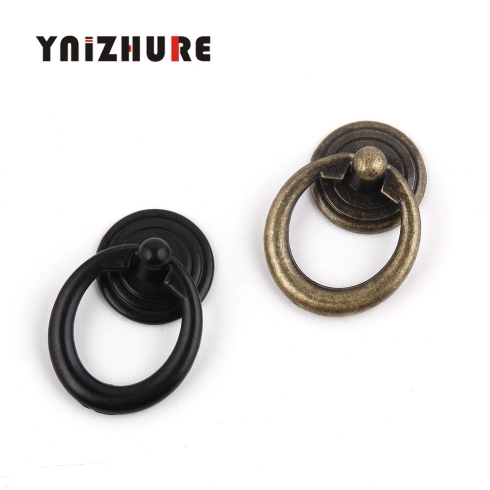 YNIZHURE 10PCS 47*31mm Black&Bronze Vintage Round Ring Furniture Door Pull Handle Zinc Alloy Cabinet Dresser Drawer Knobs Handle|Cabinet Pulls|   - AliExpress