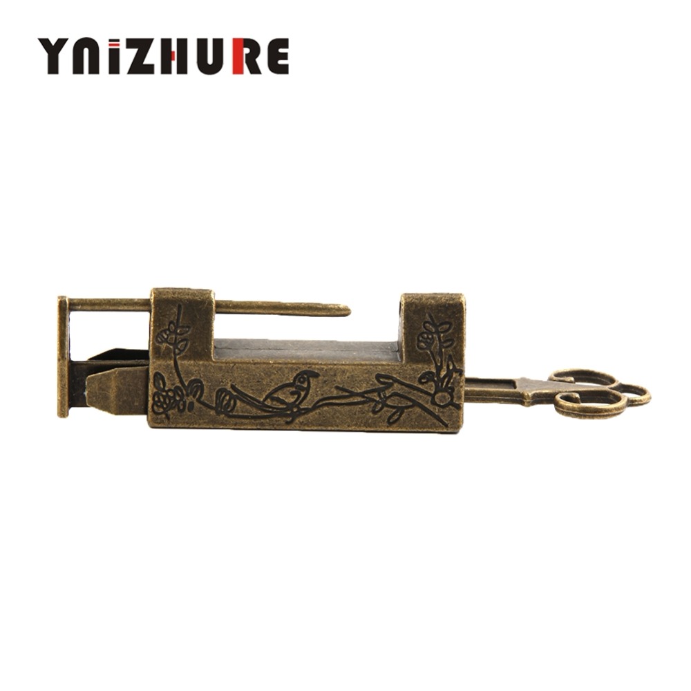 YNIZHURE 5PCS Zinc Alloy Vintage Antique Bronzy Chinese Old Style Bird Flower Leaf Carved Padlock Key Lock|Locks|   - AliExpress