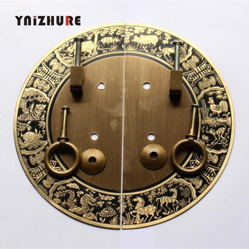 140mm 180mm 240mm Wardrobe Door Handle Chinese Copper Antique Round Handle Retro Zodiac Signs Engraved Design Screw Mount|Cabinet Pulls|   - AliExpress