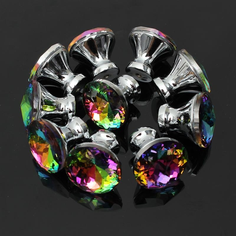 10Pcs Hot Selling  Multicolor Crystal Glass Clear Cabinet Knob Drawer Pull Handle Kitchen Door Wardrobe Hardware|cabinet knobs|handle kitchendoor wardrobe - AliExpress