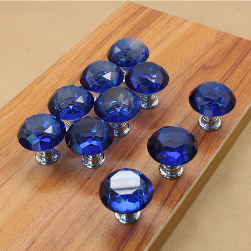 10PCS/Set Blue Diamond Wardrobe Cabinet Cupboard Wardrobe Drawer Door Handles Crystal Glass 30mm Pulls Knobs Kitchen Accessories|door handle crystal|handle crystalpull knob - AliExpress