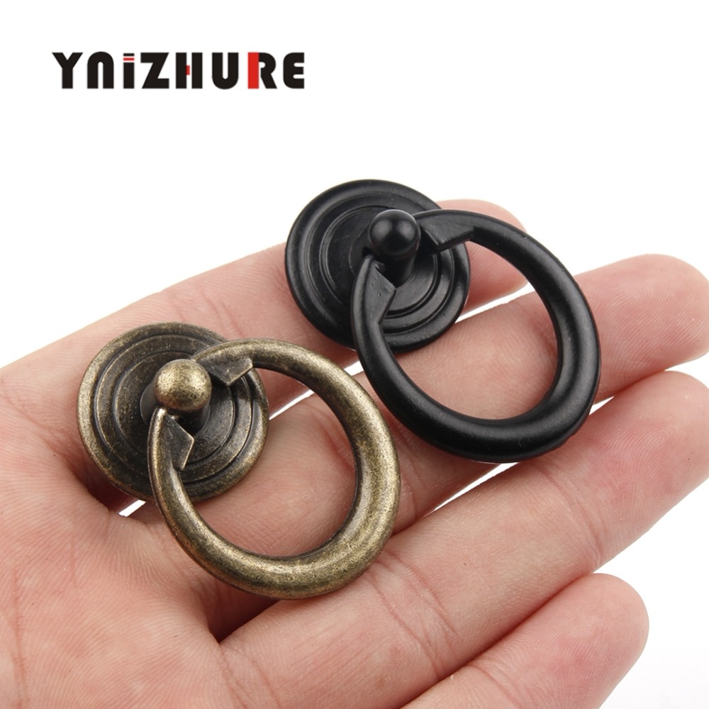 YNIZHURE 10PCS 47*31mm Black&Bronze Vintage Round Ring Furniture Door Pull Handle Zinc Alloy Cabinet Dresser Drawer Knobs Handle|Cabinet Pulls|   - AliExpress