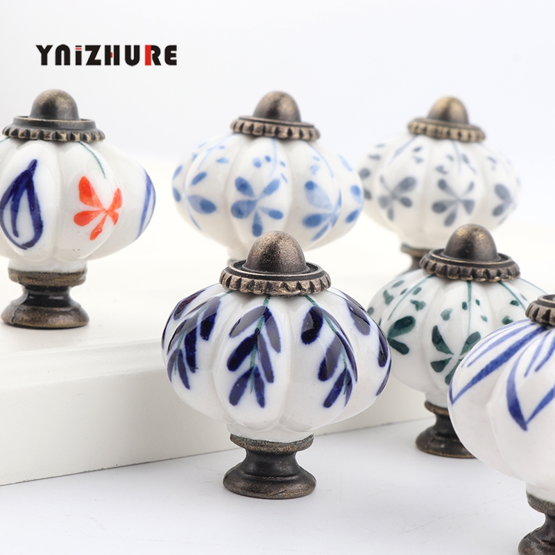 YNIZHURE Rural Hand Made Painted Ceramic Door Handles Antique Furniture Drawer Pulls Kitchen Cabinet Knobs Handles|Cabinet Pulls|   - AliExpress