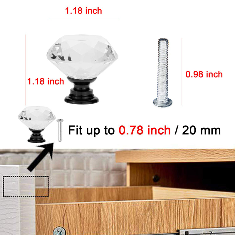 12PCS Pack Drawer Handle Glass Crystal Diamond Shape Crystal Glass 30 mm Cabinet Drawer Door Kitchen Handle  Black Knobs|Cabinet Pulls|   - AliExpress