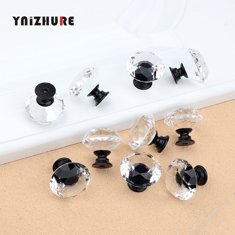 YNIZHURE Design 30mm Black Diamond Shape Crystal Glass Knobs Cupboard Drawer Pull Kitchen Cabinet Door Wardrobe Handles Hardware|Cabinet Pulls|   - AliExpress