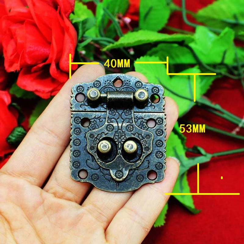 Bronze Alloy Antique Chinese Furniture Flower Pattern Handle Lock Hasp Jewelry Gift Wooden Box Locking Buckle,40*53mm,5Sets|Locks|   - AliExpress