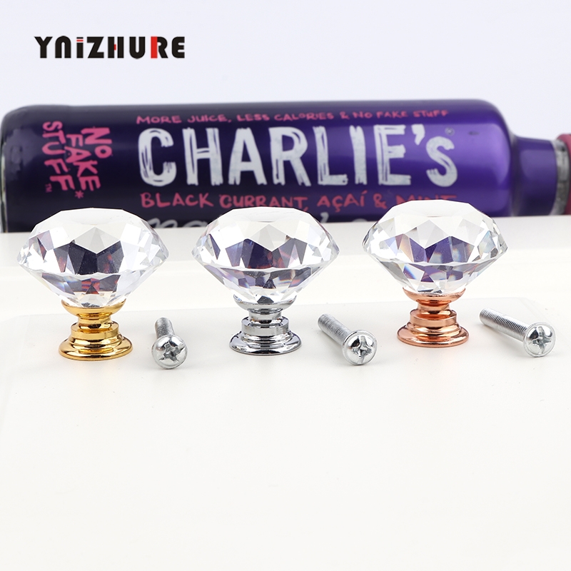 YNIZHURE Brand 30mm Diamond Crystal Glass Knobs Cupboard Pulls Drawer Knobs Kitchen Cabinet Handles Furniture Handle Hardware|Cabinet Pulls|   - AliExpress