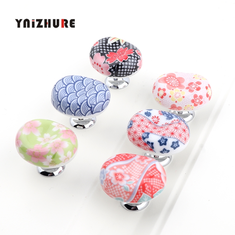 Rural style Printing Hand painted Knobs Ceramic Handle Small Sushi Restaurant Cabinet Drawer Handle Creative Cabinet Handles|Cabinet Pulls|   - AliExpress