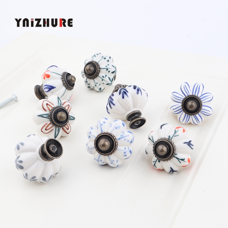 YNIZHURE Rural Hand Made Painted Ceramic Door Handles Antique Furniture Drawer Pulls Kitchen Cabinet Knobs Handles|Cabinet Pulls|   - AliExpress