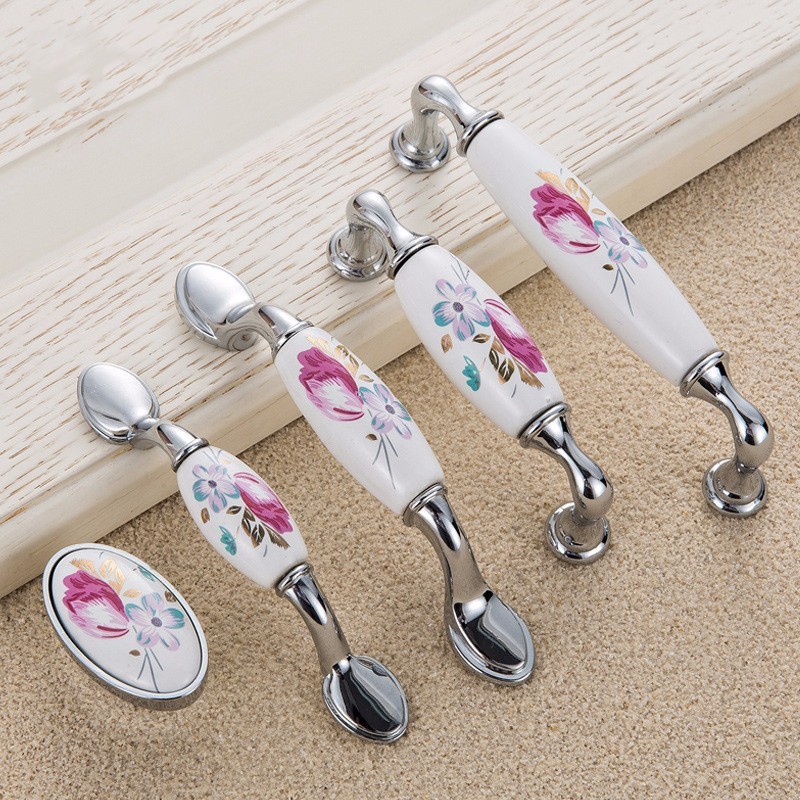 Tulip Ceramic Door Handle Silver Drawer Pulls Vintage Flower Cupboard Kitchen Cabinet Handles and Knobs Furniture Hardware|Cabinet Pulls|   - AliExpress