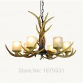 europe country 6/8/10 heads american retro pendant lamps fixture resin deer horn antler glass lampshade decoration, e27 110-220v