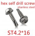 200pcs/lot st4.2*16 m4.2*16mm stainless steel hex (hexagon) flange head self drilling screw