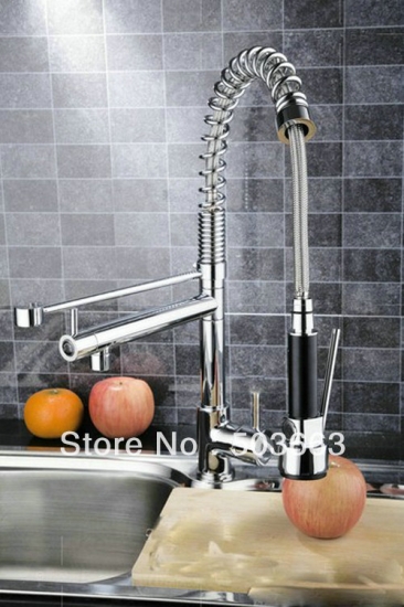 Wholesale New Single Handle Swivel Chrome Kitchen Brass Faucet Basin Sink Pull Out Spray Mixer Tap S-730 [Kitchen Pull Out Faucet 1979|]