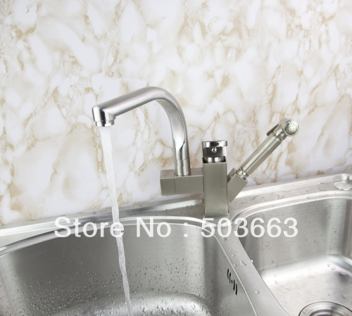 Wholesale Pull Out And Swivel Double Water Spout Kitchen Sink Brass Faucet Mixer Tap Crane Brushed Nickel S-116