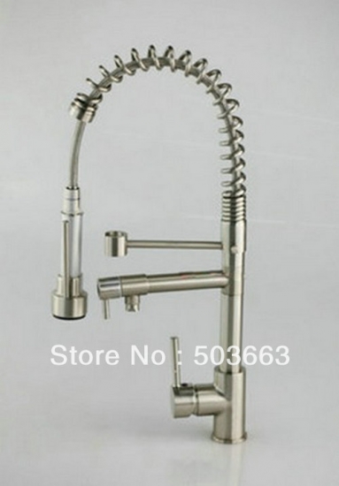 New Single Handle Brushed Nickle 2 Water Jest Brass Kitchen Faucet Basin Sink Swivel Jets Spray Single Handle Mixer Tap S-803 [Kitchen Faucet 1673|]