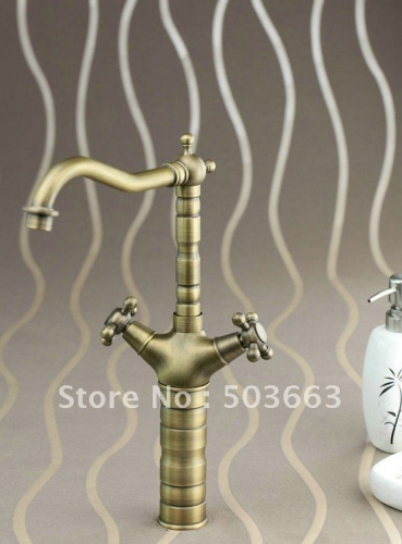 Double Handles Antique Brass Bathroom Faucet Kitchen Basin Sink Mixer Tap CM0136