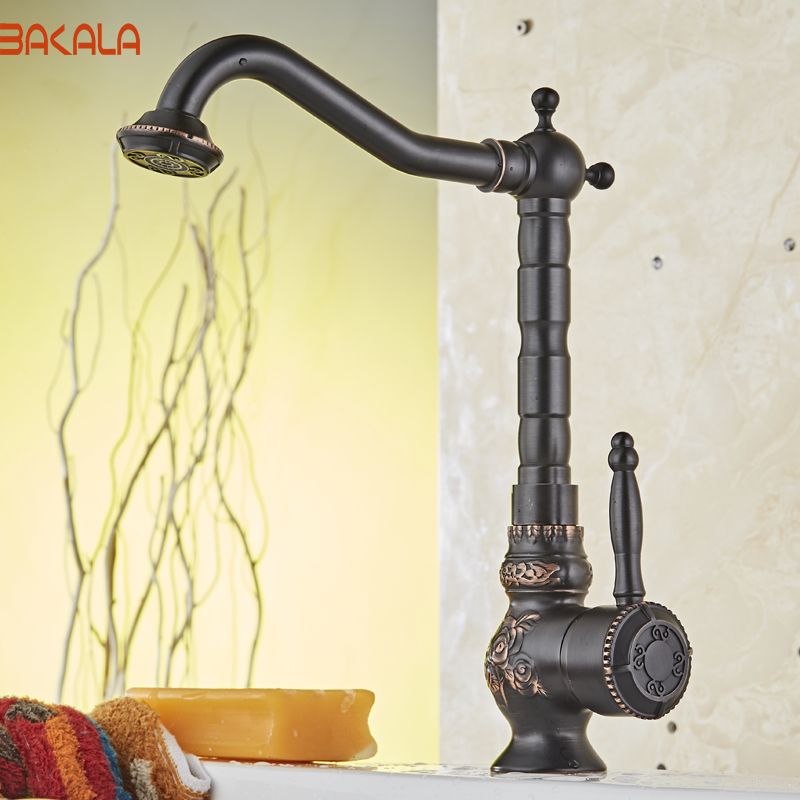 2017 bakala luxury black brass kitchen sink single handle swivel kitchen faucet mixer br-10701h