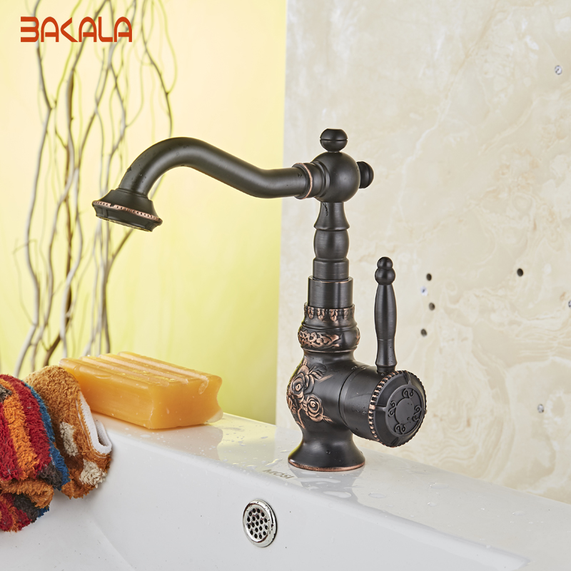 2017 bakala luxury black brass kitchen sink single handle swivel kitchen faucet mixer br-10702h