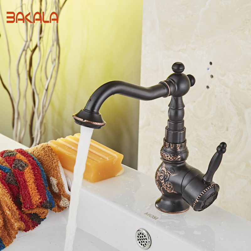 2017 bakala luxury black brass kitchen sink single handle swivel kitchen faucet mixer br-10702h