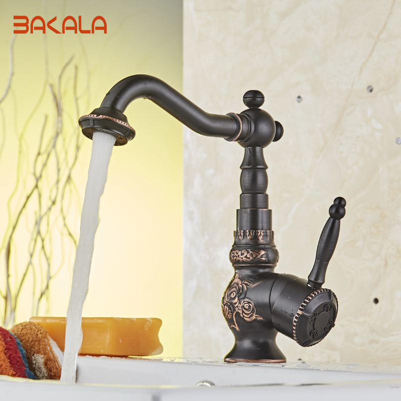 2017 bakala luxury black brass kitchen sink single handle swivel kitchen faucet mixer br-10702h