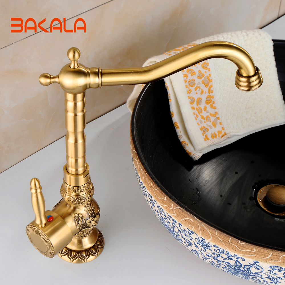 2017 new arrival single handle bathroom faucet basin crane tap antique brass and cold water tap 360 degree rotating ca9005